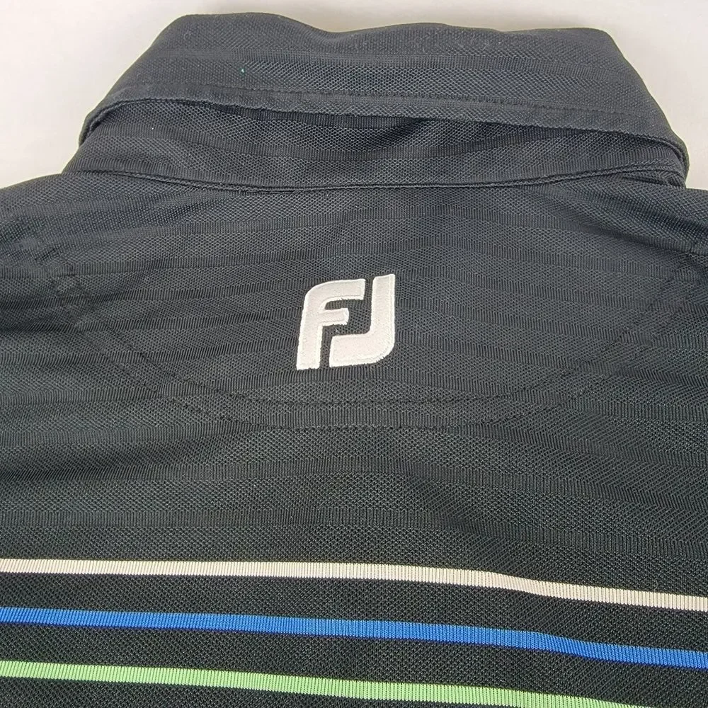FootJoy FJ Golf‎ Polo Men's L Golf Logo Black Striped Belmont Stretchy Casual